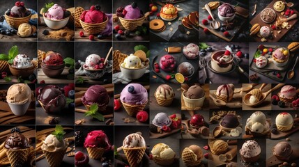 Collage with tasty ice-cream, generative ai
