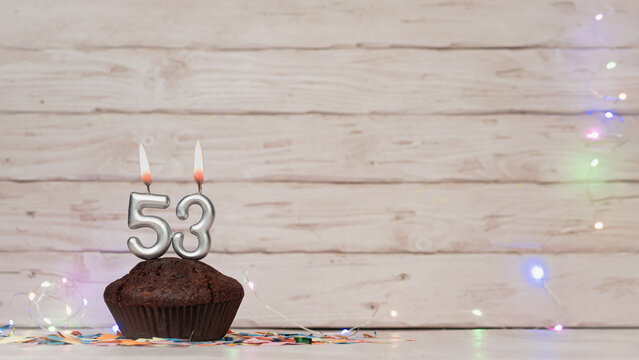 Festive card Happy Birthday with number of burning candles. Beautiful background save space, happy birthday with number