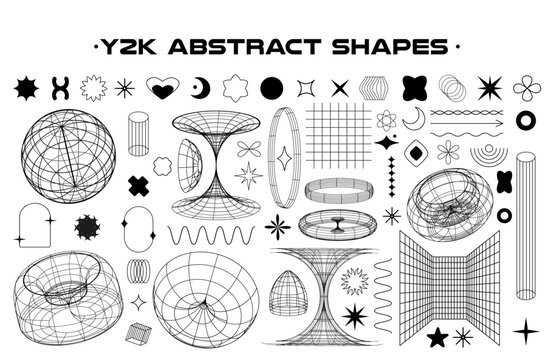 Set with Y2K elements. Aesthetic abstract vector shapes. Simple