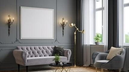 Modern blue living room. Generative Ai