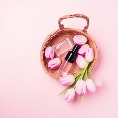 Obraz na płótnie Canvas pink lipstick and rose petals