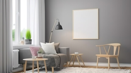 3d render of a blank picture frame in room interior. Generative Ai