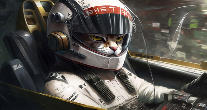 Cat as driver of Formula 1 (created with Generative AI)