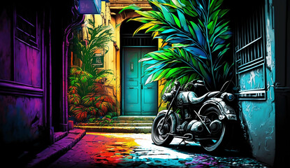 old motorcycle with colorfull PNG (created with Generative AI)