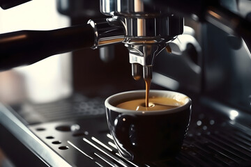 espresso coffee in a cup  .Coffe mashine, ai generative