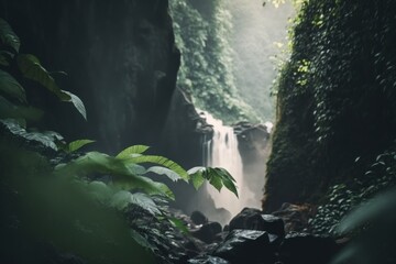 Closeup shot of jungle foliage, generative AI