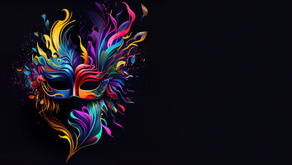 Beautiful carnival Venetian mask on a dark isolated background with free space for any inscription or text. Generative AI