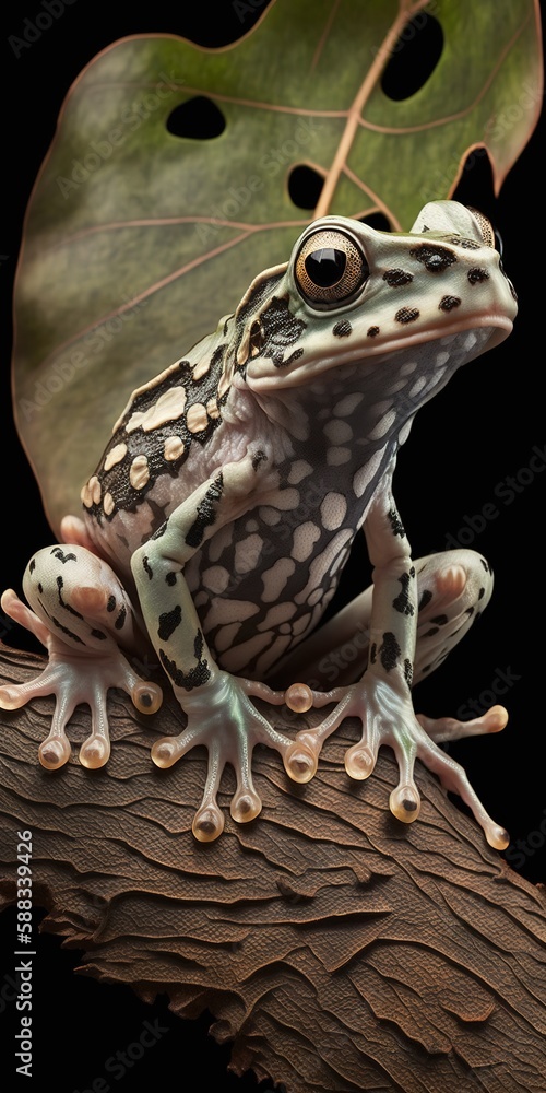 Poster frog the size of a milk frog from the amazon, perched on a branch generative ai