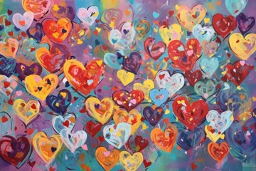 Background illustration in the form of bright hearts generative ai