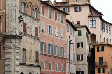 Fototapeta na wymiar Perugia Street View with Traditional Building Facades in Umbria, Italy