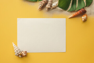 Sheet of paper with space for text on the background of summer accessories