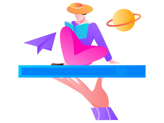 Quiet reading character flat vector concept operation hand drawn illustration
