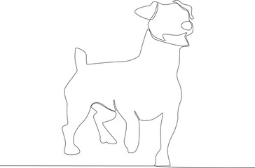 A pet dog walking in the park. Urban pet one-line drawing