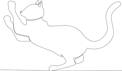 A cat clawing at the wall. Urban pet one-line drawing