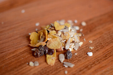 Granola with wood background  Top View