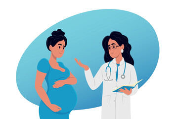 A caring doctor is talking to an expectant mother. Gynecologist-obstetrician consultation of a pregnant woman. A conversation between a doctor and a patient.