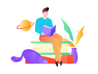 Quiet reading character flat vector concept operation hand drawn illustration
