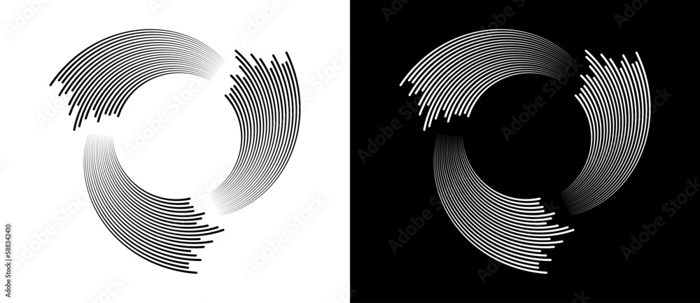 Canvas Prints circles with parallel lines and spiral perspective. a white circle on a black background and the sam