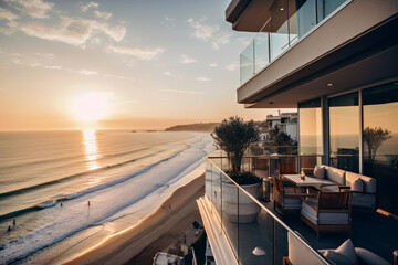 Fototapeta premium Gorgeous resort hotel by the sea, Generative AI