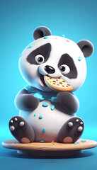 Naklejka premium Cute Baby Panda Eat slice of Pizza , soft cartoon , Generative AI