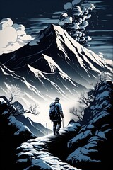 Climbing a mountain. illustration artwork - obrazy, fototapety, plakaty