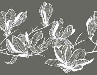 seamless lace pattern, vector illustration, magnolia flowers © Дарья Березина