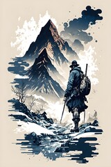 Climbing a mountain. illustration artwork