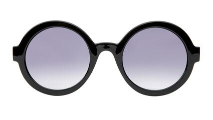 Fototapeta premium Sunglasses isolated on white background. Mockup sunglasses front view closeup design for applying on a portrait. Round shape