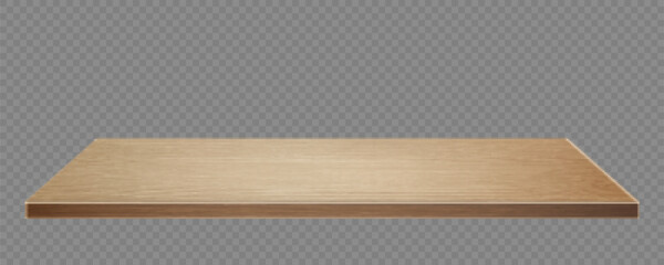 Wooden surface of desk isolated on transparent background. Kitchen top made of timber board.  Wooden tabletop. Realistic vector illustration