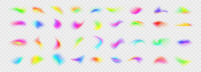 Fototapeta na wymiar Abstract gradient with blur effect. Multicolor blurred shape collection. Vibrant soft blurry color gradients. Set of spot blurred multicolored brush strokes. Vector illustration