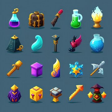 money rpg 2d game icons ai generated