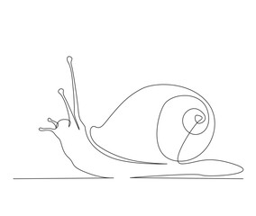 Continuous one line drawing of snail. simple shelled gastropod line art vector illustration. Editable stroke.