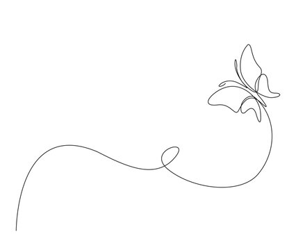 Continuous one line drawing of butterfly. Simple flying butterfly line art vector illustration. Editable stroke.