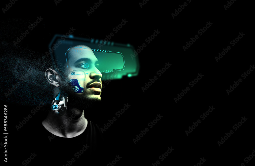 Aufkleber male female person robot ai human artificial intelligence futuristic digital technology science robo