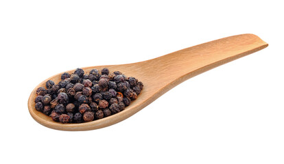 black pepper seeds in wooden spoon on transparent png