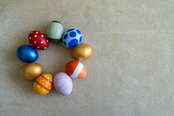 Easter eggs arranged in a creative way, Easter background Selective focus