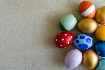  Few Easter eggs in different designs, Happy Easter Selective focus