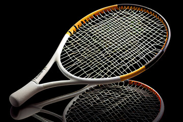Tennis ball and racket isolated background. Top view. Generative Ai