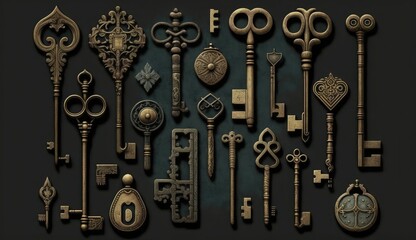 Fototapeta na wymiar lock old vintage keys ai generated