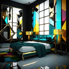 Modern Bedroom concept, colored glass Generative AI