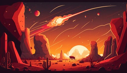 meteor shower alien planet ai generated