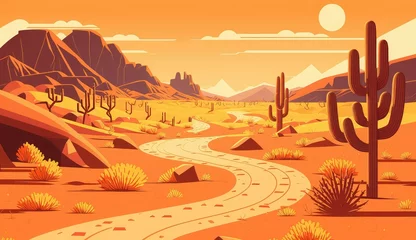 Printed kitchen splashbacks orange glow desert landscape wild west ai generated
