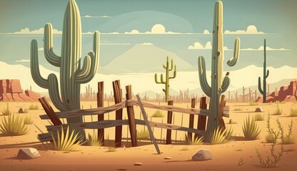 wooden ranch fence wild west landscape ai generated - obrazy, fototapety, plakaty