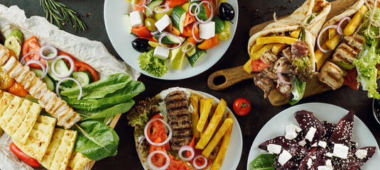 Greek cuisine selected assortment of dishes