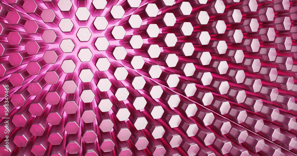 Poster futuristic surface from geometric blocks with glitter, texture from hexagons. 3d rendering
