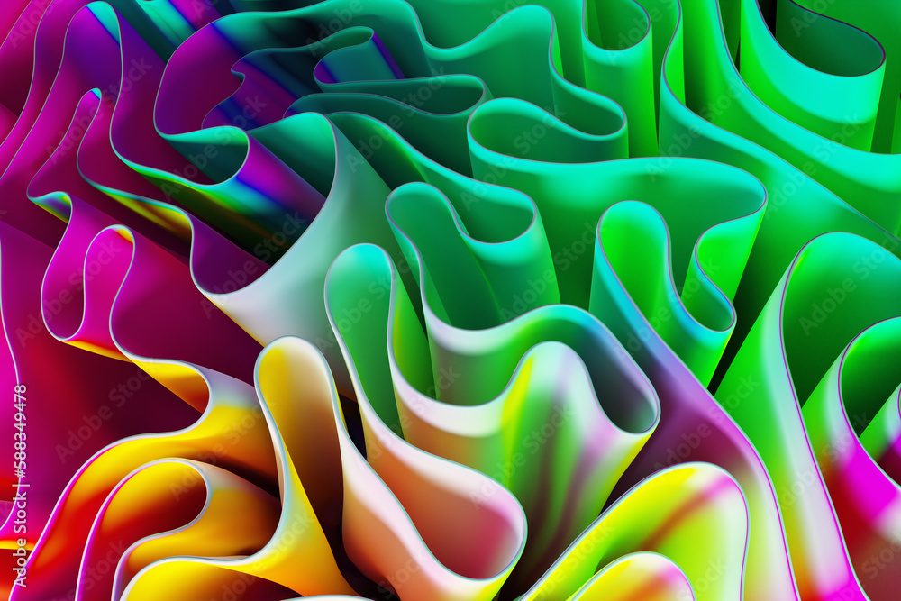 Aufkleber wavy multi-colored frill layers. abstract mental background. 3d rendering