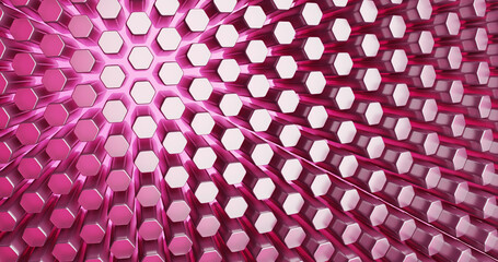 Futuristic surface from geometric blocks with glitter, texture from hexagons. 3d rendering