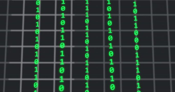 Animation of cloud icon and digital screens over binary coding