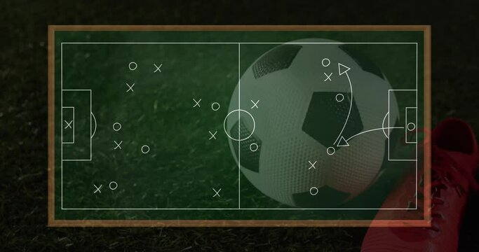 Animation of game plan on board over sports shoe and football