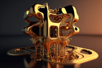 Abstract liquid gold flowing, Generative AI